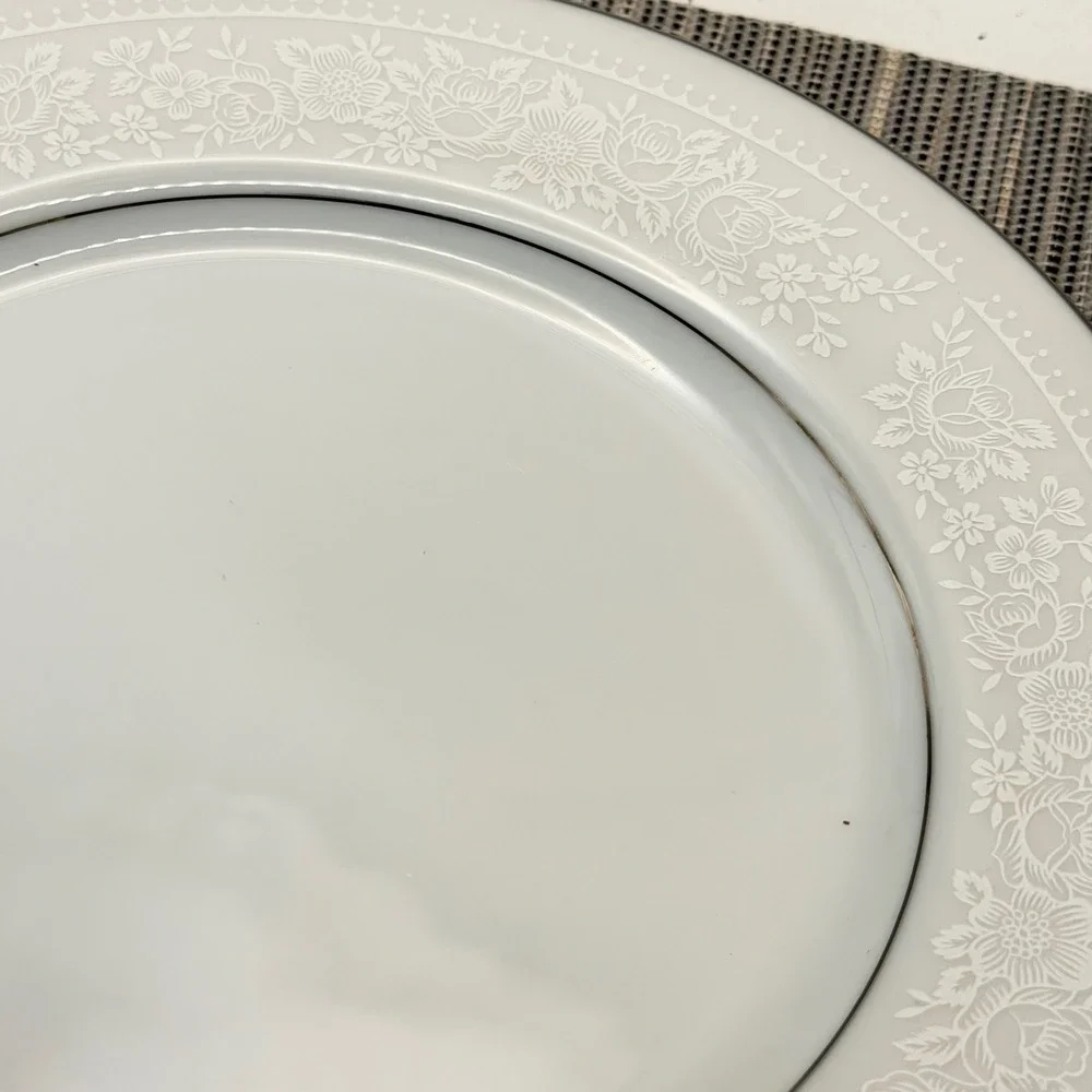 Nagoya Shokai Fine China Dessert Plate 7.5 White Floral Lace Silver Trim Japan